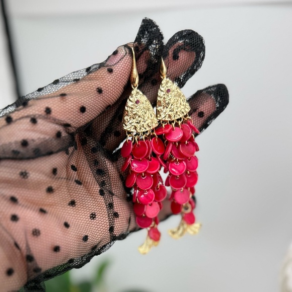 Zara Fish Tassel Earrings. Gold&Red - Picture 6 of 7